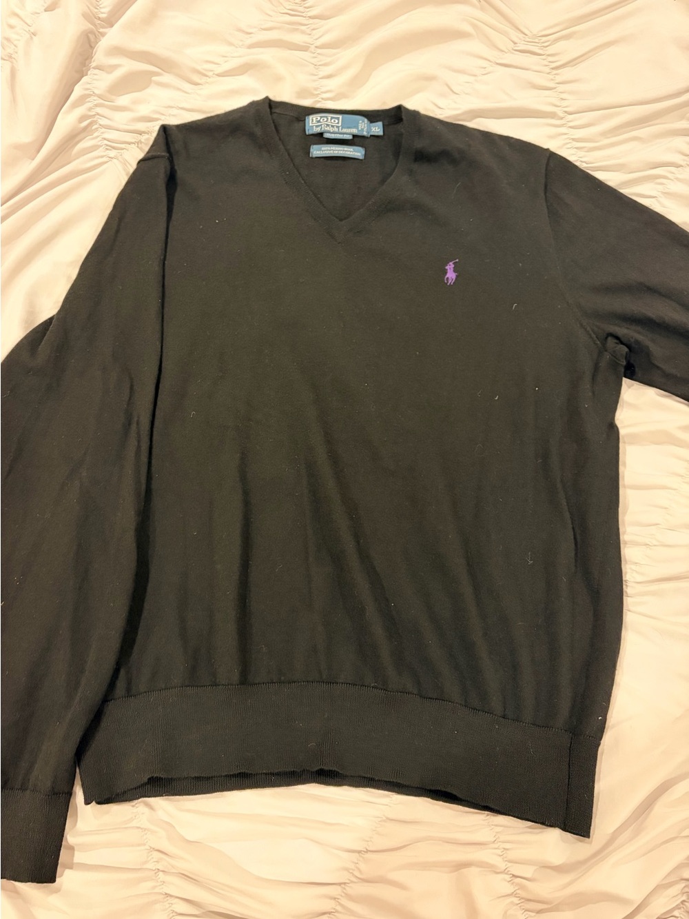Polo by Ralph Lauren Black V-Neck Sweater with Purple Pony